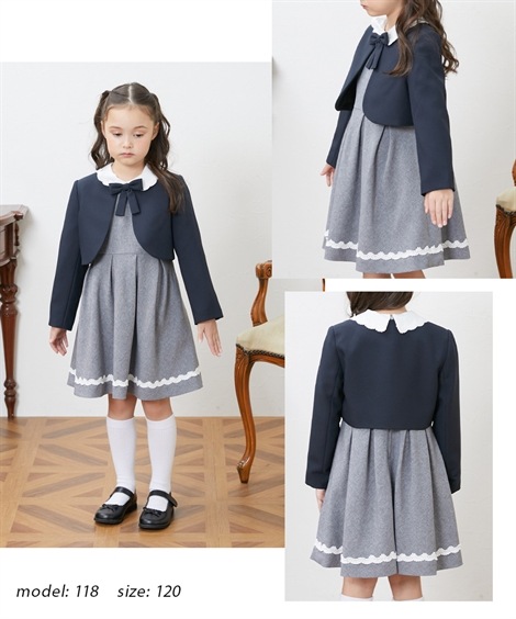 フォーマルセット・ドレス 卒園 入学 フォーマルスーツ3点セット ボレロ+長袖ワンピース+コサージュ 女の子 フォーマルセット・ドレス 卒園 入学 フォーマルスーツ3点セット ボレロ+長袖ワンピース+コサージュ 女の子