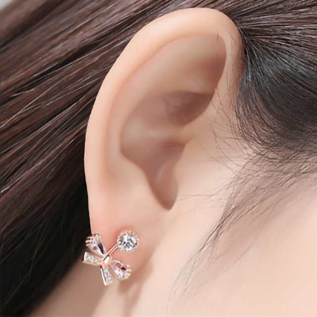 【短納期】リボンピアス アレルギー対応 リボンモチーフ バックキャッチピアス レディース 金属アレルギー シルバー925 プレゼント 女性 ピンクゴールド プラチナ クリスマス_fs