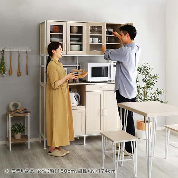 さわやかな オシャレワイド 食器棚 キッチン ボード 白 ホワイト 幅 120 cm 高さ 180 おしゃれ かわいい 北欧 木 収納 レンジ台 スライド 引出し ワイド アイアン Frais フレ