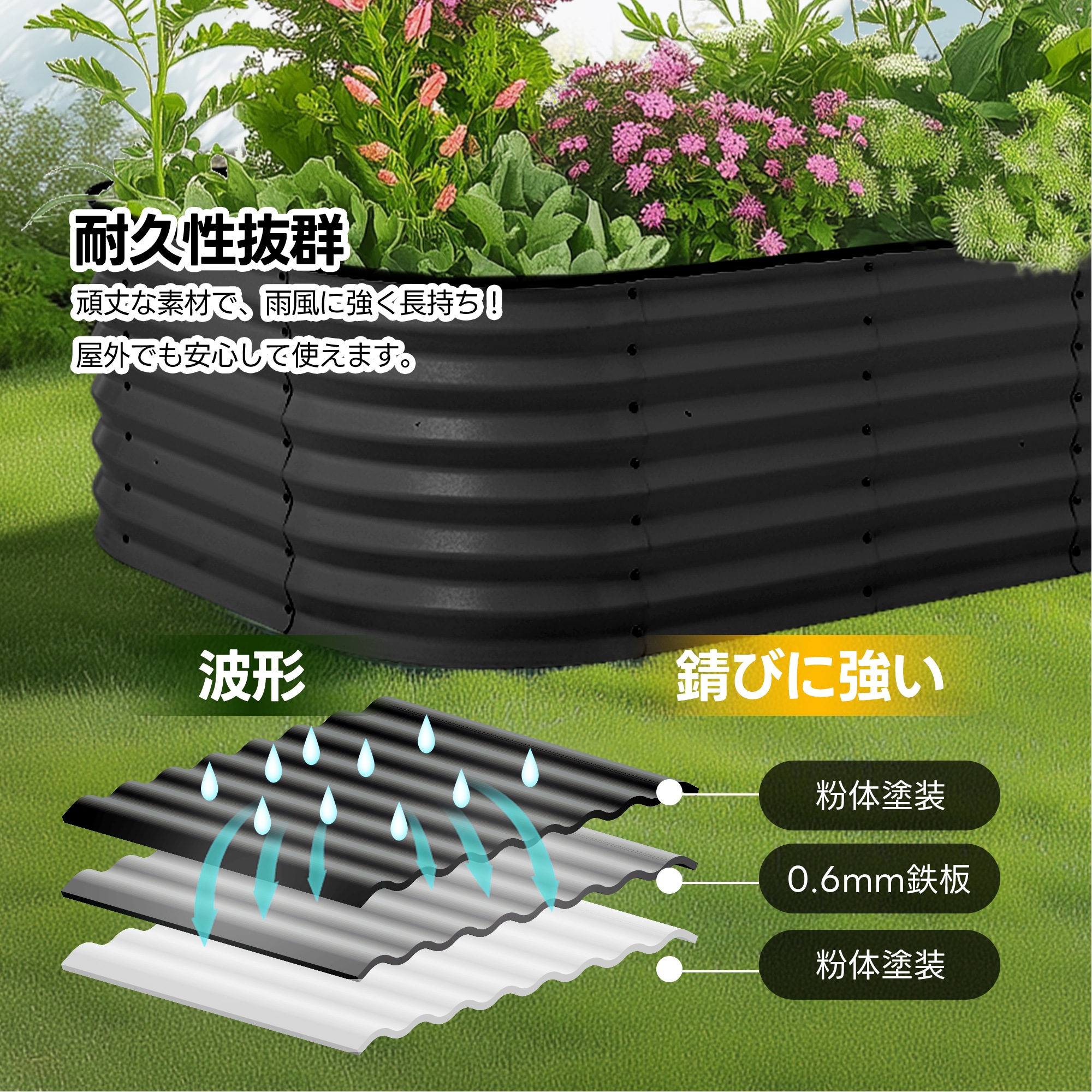 【国内出荷】レイズドベッド ガーデンベッド L200×W100×H45cm 腐らない 庭 野菜 プランター 果物栽培用 ガーデンフレーム おしゃれ 組立簡単 ガーデンボックス 屋外 家庭菜園 DIY