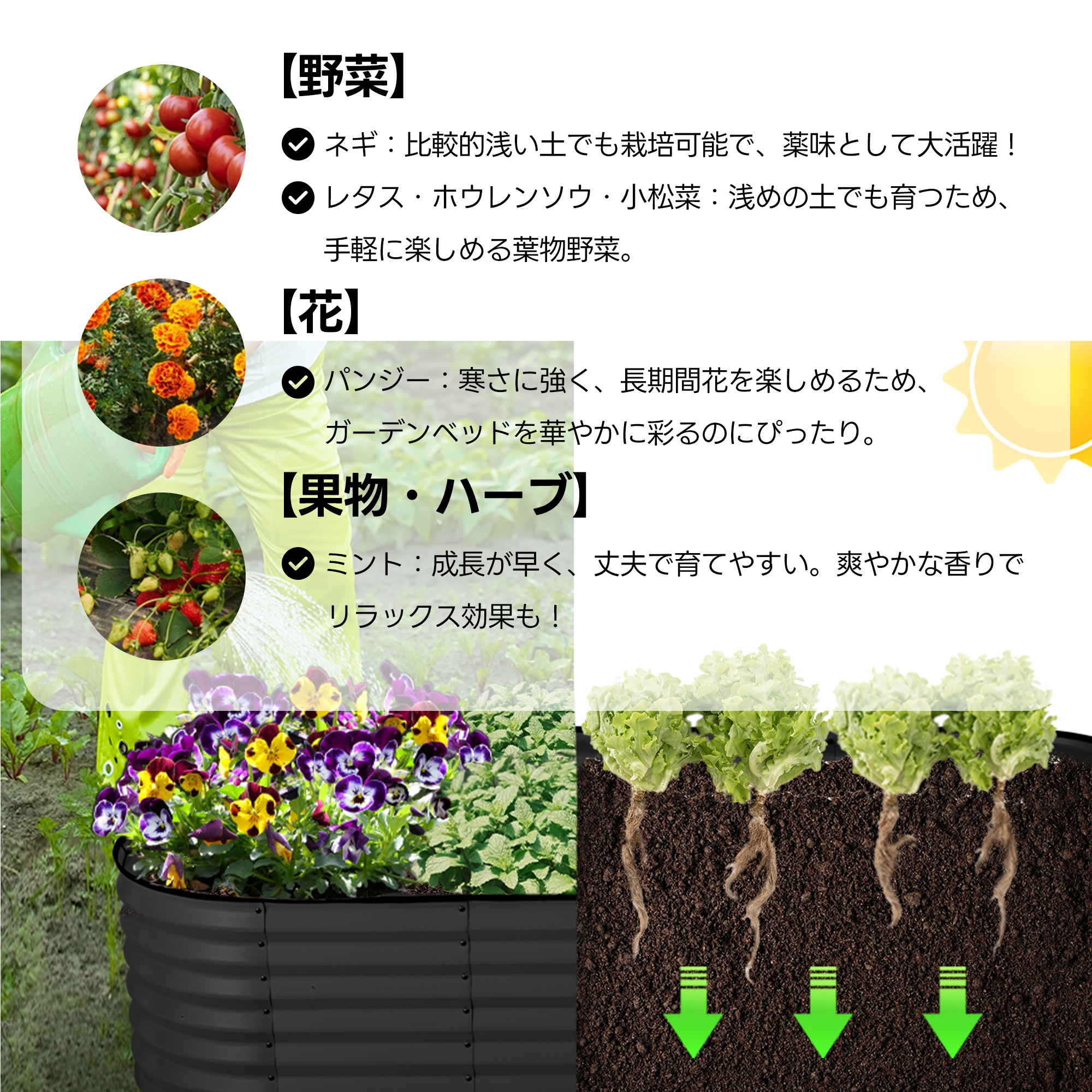 【国内出荷】レイズドベッド ガーデンベッド L200×W100×H45cm 腐らない 庭 野菜 プランター 果物栽培用 ガーデンフレーム おしゃれ 組立簡単 ガーデンボックス 屋外 家庭菜園 DIY