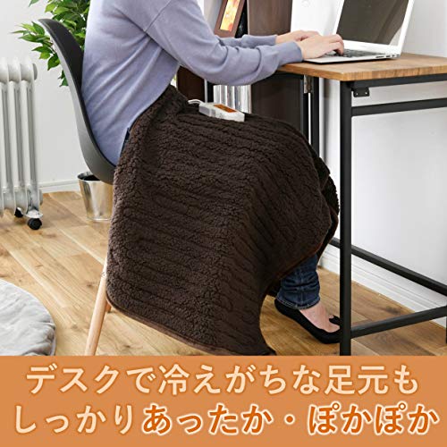 [山善] ふわふわもこもこ 電気ひざ掛け毛布 (丸洗い可能) 120×60cm 表面フランネル 裏面プードルタッチ仕上げ ブラウン YHK-43P(T)