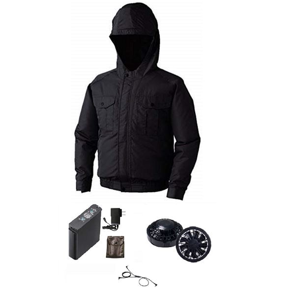 フード付 ポリエステル 空調服 [ファン色：BK チャコール 4L] 撥水性