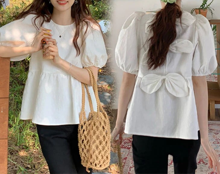 【急速出荷!】バックリボン ブラウス 半袖 レディース 春 夏 パフスリーブ ペプラム トップス きれいめ シンプル 上品 可愛い カジュアル 花柄 無地 バックリボントップス 韓国ファッション 【急速出荷!】バックリボン ブラウス 半袖 レディース 春 夏 パフスリーブ ペプラム トップス きれいめ シンプル 上品 可愛い カジュアル 花柄 無地 バックリボントップス 韓国ファッション