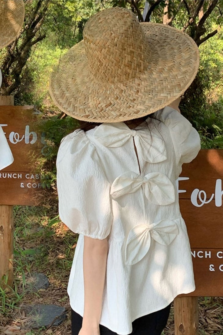 【急速出荷!】バックリボン ブラウス 半袖 レディース 春 夏 パフスリーブ ペプラム トップス きれいめ シンプル 上品 可愛い カジュアル 花柄 無地 バックリボントップス 韓国ファッション 【急速出荷!】バックリボン ブラウス 半袖 レディース 春 夏 パフスリーブ ペプラム トップス きれいめ シンプル 上品 可愛い カジュアル 花柄 無地 バックリボントップス 韓国ファッション