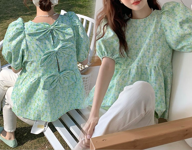 【急速出荷!】バックリボン ブラウス 半袖 レディース 春 夏 パフスリーブ ペプラム トップス きれいめ シンプル 上品 可愛い カジュアル 花柄 無地 バックリボントップス 韓国ファッション 【急速出荷!】バックリボン ブラウス 半袖 レディース 春 夏 パフスリーブ ペプラム トップス きれいめ シンプル 上品 可愛い カジュアル 花柄 無地 バックリボントップス 韓国ファッション