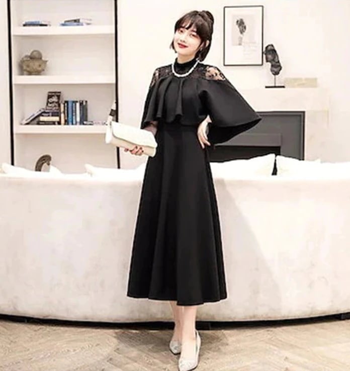 2024 秋 パーティードレス 韓国ファッション ドレス 結婚式 お呼ばれ パーディー ミモレ丈 レースドレス ワンピース おしゃれ フォーマル パーティー お呼ばれ 演奏会 成人式 同窓会 発表会