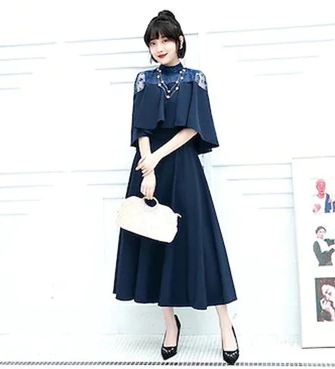 2024 秋 パーティードレス 韓国ファッション ドレス 結婚式 お呼ばれ パーディー ミモレ丈 レースドレス ワンピース おしゃれ フォーマル パーティー お呼ばれ 演奏会 成人式 同窓会 発表会