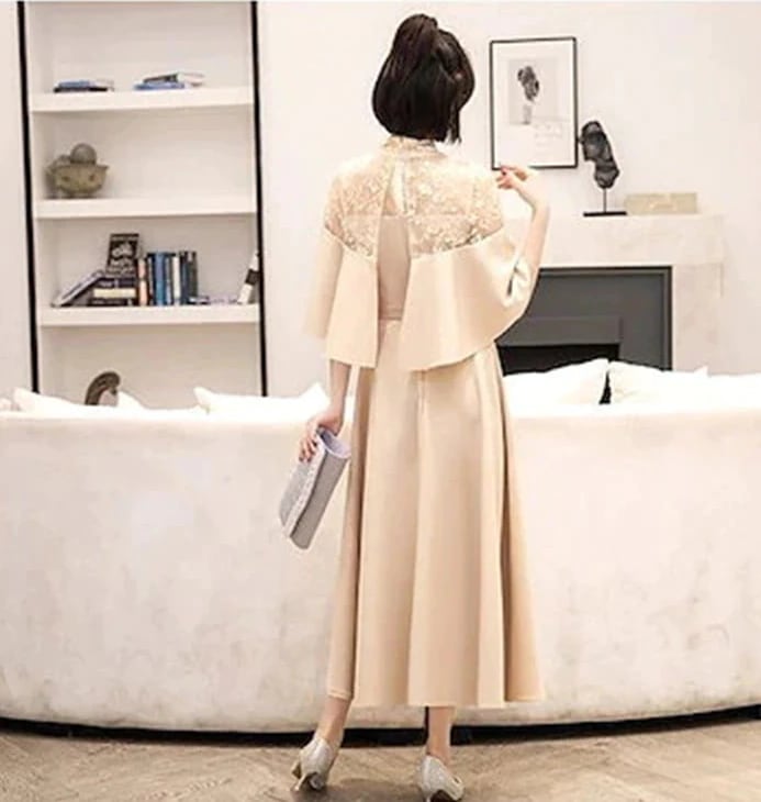 2024 秋 パーティードレス 韓国ファッション ドレス 結婚式 お呼ばれ パーディー ミモレ丈 レースドレス ワンピース おしゃれ フォーマル パーティー お呼ばれ 演奏会 成人式 同窓会 発表会