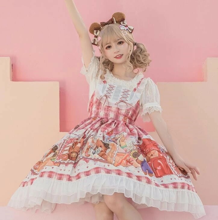 【夏セール!】チェック柄 ロリータワンピース キャミソール ロリータ服 熊柄 可愛いドレス lolita スカラップワンピース 花見 撮影衣装 コスプレ 学園祭 イベント コスチューム 【夏セール!】チェック柄 ロリータワンピース キャミソール ロリータ服 熊柄 可愛いドレス lolita スカラップワンピース 花見 撮影衣装 コスプレ 学園祭 イベント コスチューム