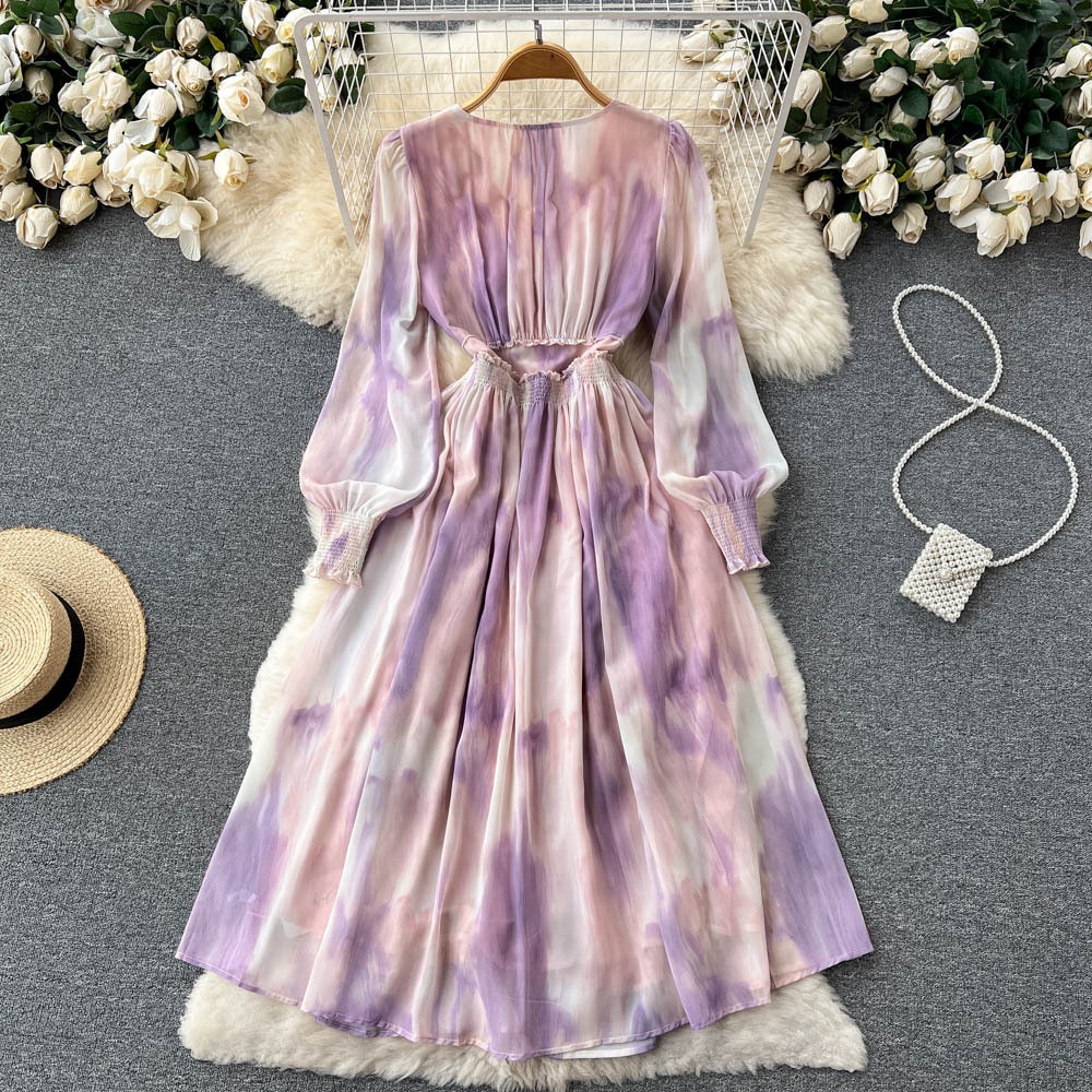 ワンピース レディース 夏 サマー 長袖 袖あり Vネック ドレス 紫 パープル エレガント フェミニン ハイウエスト Aラインスカート ロングスカート 可愛い 大人可愛い フェミニン エレガント お ワンピース レディース 夏 サマー 長袖 袖あり Vネック ドレス 紫 パープル エレガント フェミニン ハイウエスト Aラインスカート ロングスカート 可愛い 大人可愛い フェミニン エレガント お