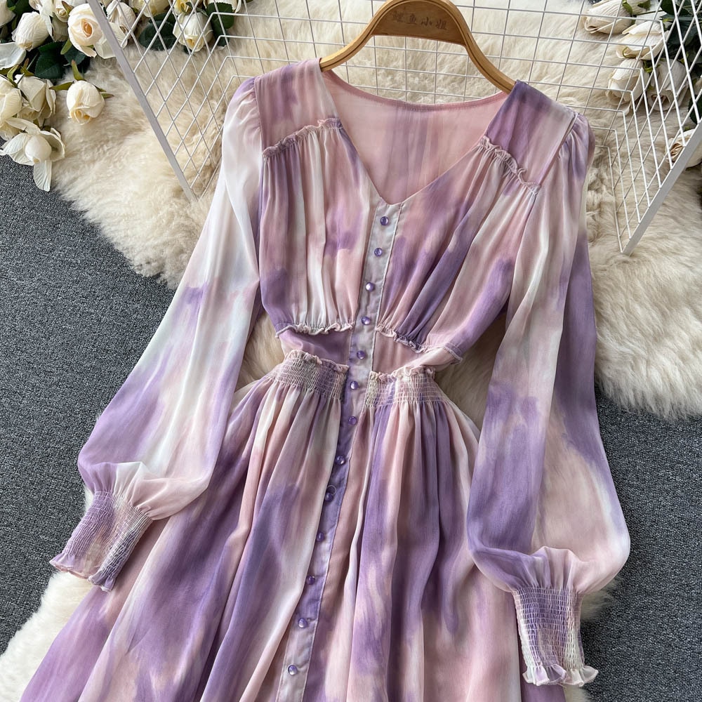 ワンピース レディース 夏 サマー 長袖 袖あり Vネック ドレス 紫 パープル エレガント フェミニン ハイウエスト Aラインスカート ロングスカート 可愛い 大人可愛い フェミニン エレガント お ワンピース レディース 夏 サマー 長袖 袖あり Vネック ドレス 紫 パープル エレガント フェミニン ハイウエスト Aラインスカート ロングスカート 可愛い 大人可愛い フェミニン エレガント お