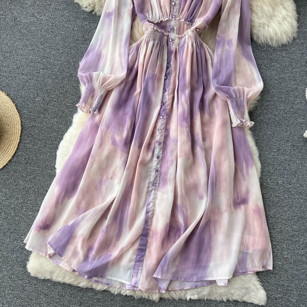 ワンピース レディース 夏 サマー 長袖 袖あり Vネック ドレス 紫 パープル エレガント フェミニン ハイウエスト Aラインスカート ロングスカート 可愛い 大人可愛い フェミニン エレガント お ワンピース レディース 夏 サマー 長袖 袖あり Vネック ドレス 紫 パープル エレガント フェミニン ハイウエスト Aラインスカート ロングスカート 可愛い 大人可愛い フェミニン エレガント お