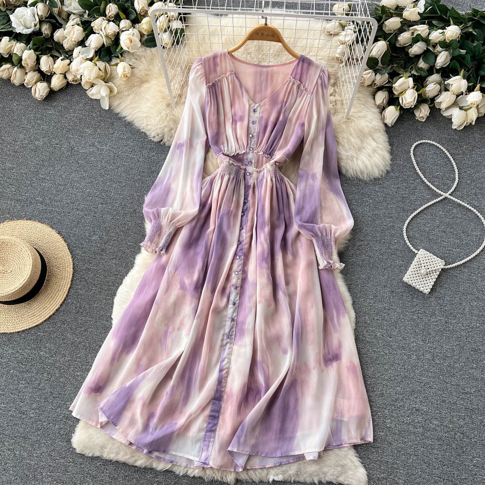 ワンピース レディース 夏 サマー 長袖 袖あり Vネック ドレス 紫 パープル エレガント フェミニン ハイウエスト Aラインスカート ロングスカート 可愛い 大人可愛い フェミニン エレガント お ワンピース レディース 夏 サマー 長袖 袖あり Vネック ドレス 紫 パープル エレガント フェミニン ハイウエスト Aラインスカート ロングスカート 可愛い 大人可愛い フェミニン エレガント お