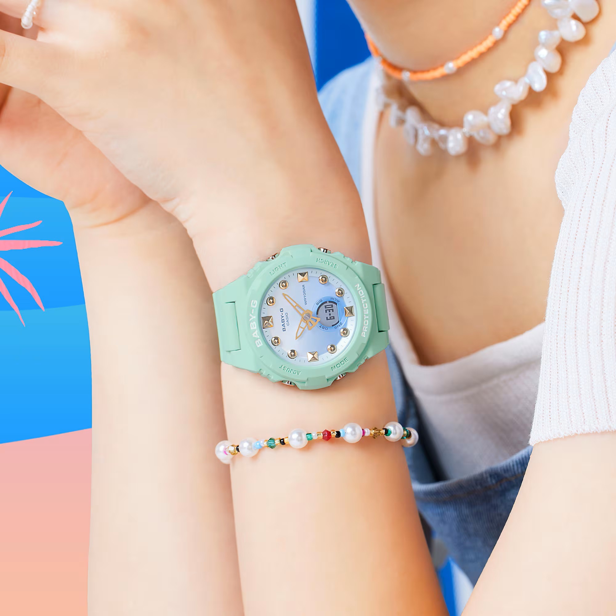 【即納】 CASIO カシオ Baby-G ベビーG BGA-320シリーズ ビーチデザイン BGA-320-3A グリーン 腕時計 レディース