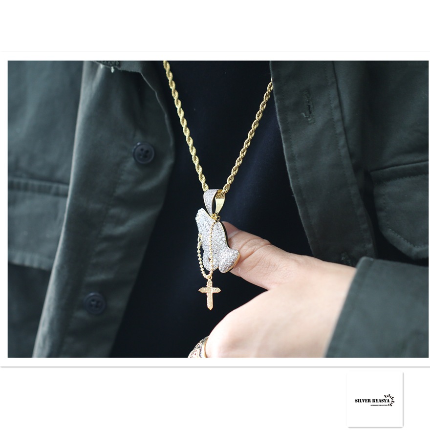 祈り手ネックレス パヴェ [n307]