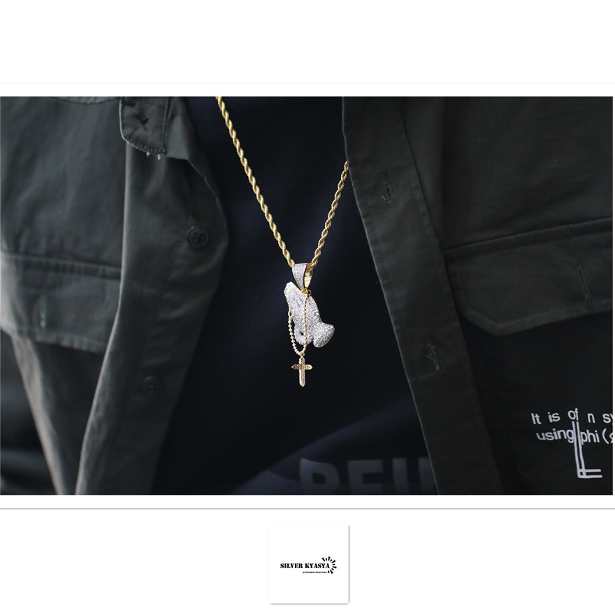 祈り手ネックレス パヴェ [n307]