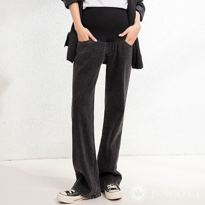 マタニティ ストレートデニム レディース パンツ 産後 ゆったり ウエストゴム アジャスター付き シワなし マタニティパンツ ビッグ 動きやすい デイリーユース 育児(グレー, L)