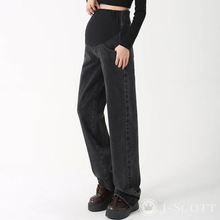 マタニティ ストレートデニム レディース パンツ 産後 ゆったり ウエストゴム アジャスター付き シワなし マタニティパンツ ビッグ 動きやすい デイリーユース 育児(グレー, L)