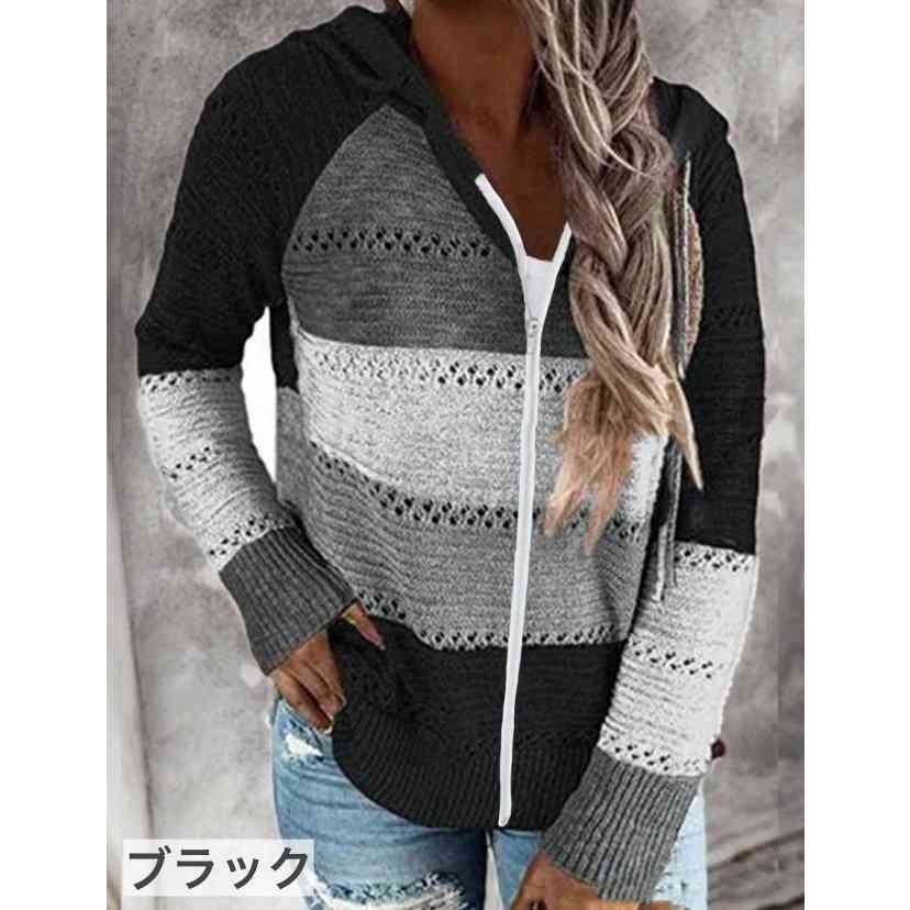 ニット パーカー レディース 女性 トップス 長袖 フード付き ジップアップ ファスナー 前開き カジュアル お洒落 かわいい 普段使い お出かけシー レディース ニット パーカー 女性 フード付き 長袖 ジップアップ