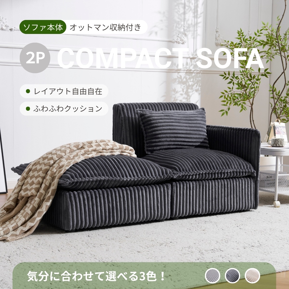 ソファー ソファーカウチ 2P 二人掛けソファ 収納付き オードマン付き
