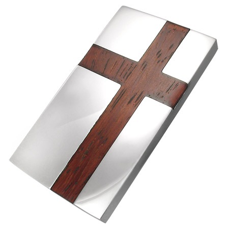 ウッドクロスマネークリップ サージカルステンレス316L 木目調 十字架 財布 アクセサリー お金をはさむ コンパクト 小さい 男性 プレゼント 彼氏 父の日 ギフト stm00-00-0014