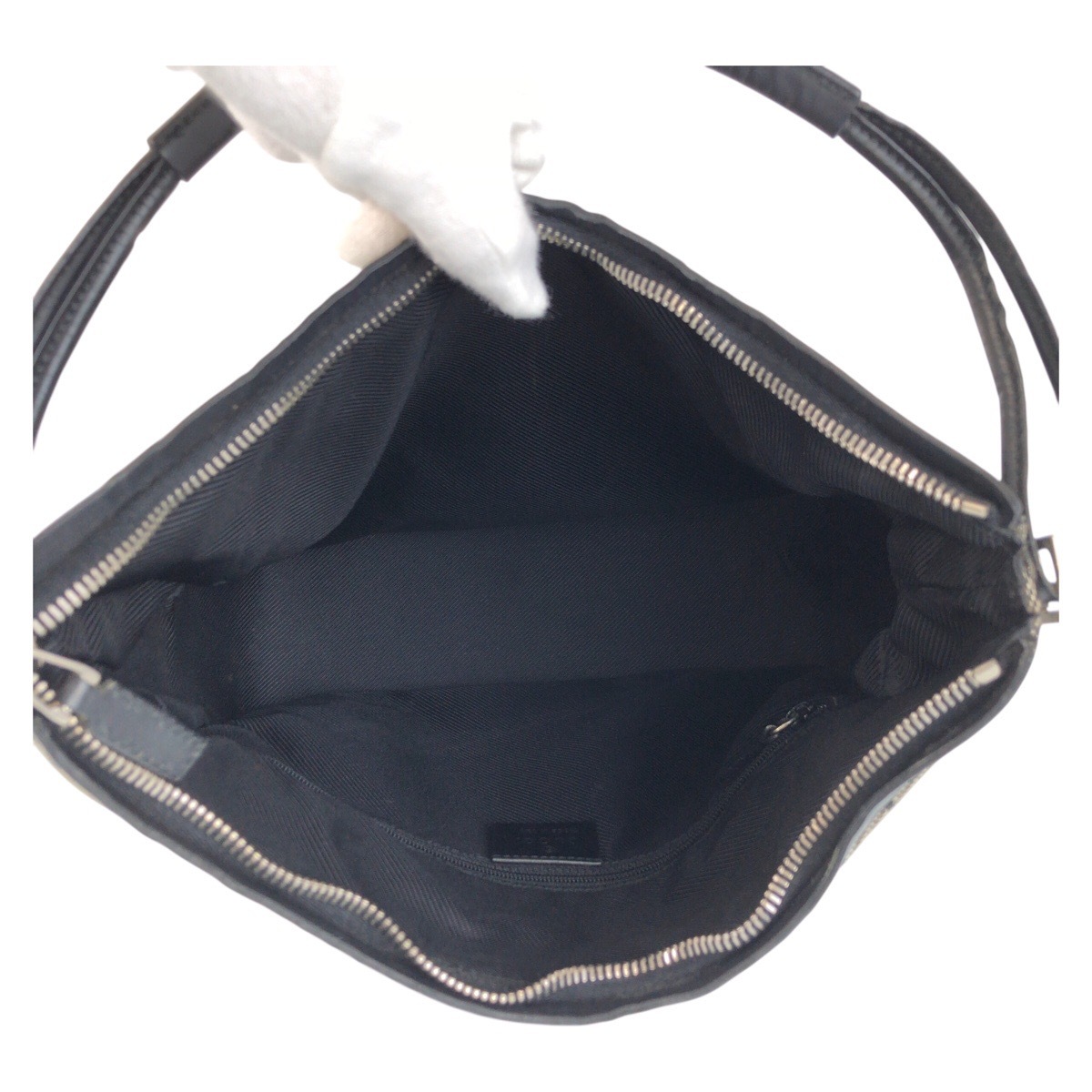 美品 グレー ブラック 黒 シルバー金具 GGキャンバス/レザー 001 3766 ショルダーバッグ レディース 410389