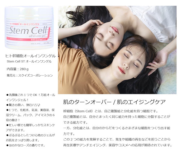 【大容量280ｇ ２個セット】ヒト幹細胞　オールインワンゲル Stem Cell ST　 280g 幹細胞　肝細胞　ヒト肝細胞