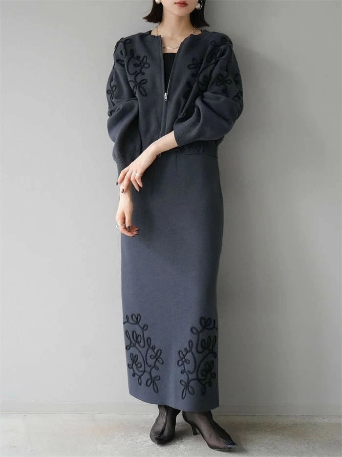 セットアップ レディース ニット ロング 長袖 大きいサイズ ニットアップ 秋 冬 春 ニットウェア ニットセーター セーター カーディガン スカートセット ファスナー ニットスカート ロングスカート