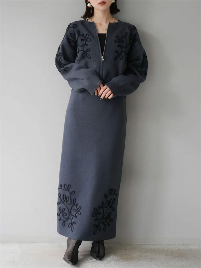 セットアップ レディース ニット ロング 長袖 大きいサイズ ニットアップ 秋 冬 春 ニットウェア ニットセーター セーター カーディガン スカートセット ファスナー ニットスカート ロングスカート