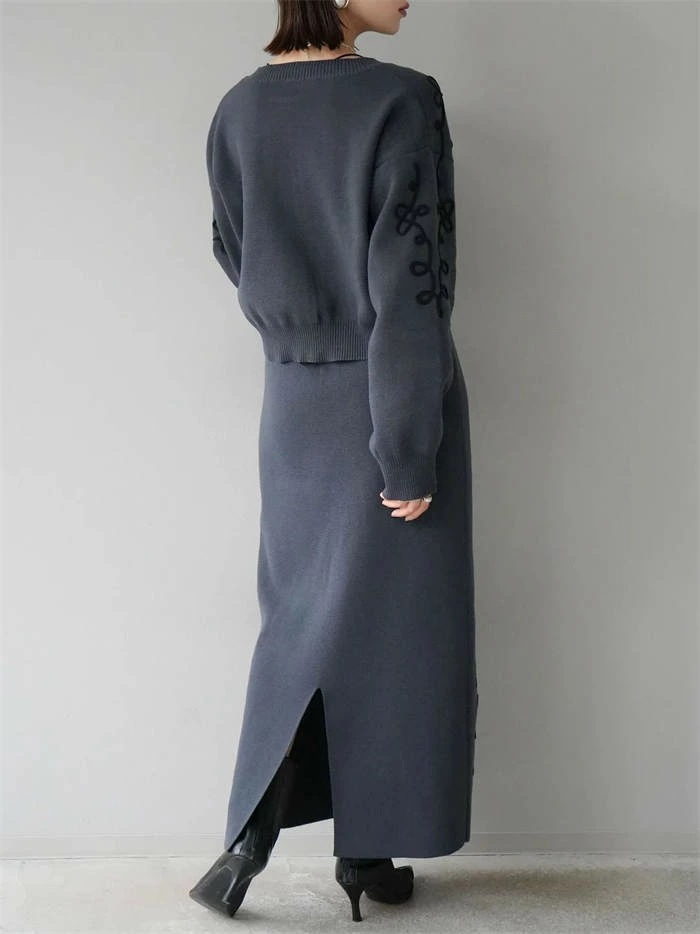 セットアップ レディース ニット ロング 長袖 大きいサイズ ニットアップ 秋 冬 春 ニットウェア ニットセーター セーター カーディガン スカートセット ファスナー ニットスカート ロングスカート