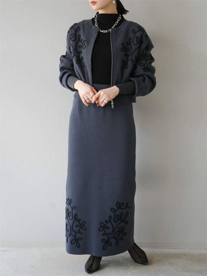 セットアップ レディース ニット ロング 長袖 大きいサイズ ニットアップ 秋 冬 春 ニットウェア ニットセーター セーター カーディガン スカートセット ファスナー ニットスカート ロングスカート