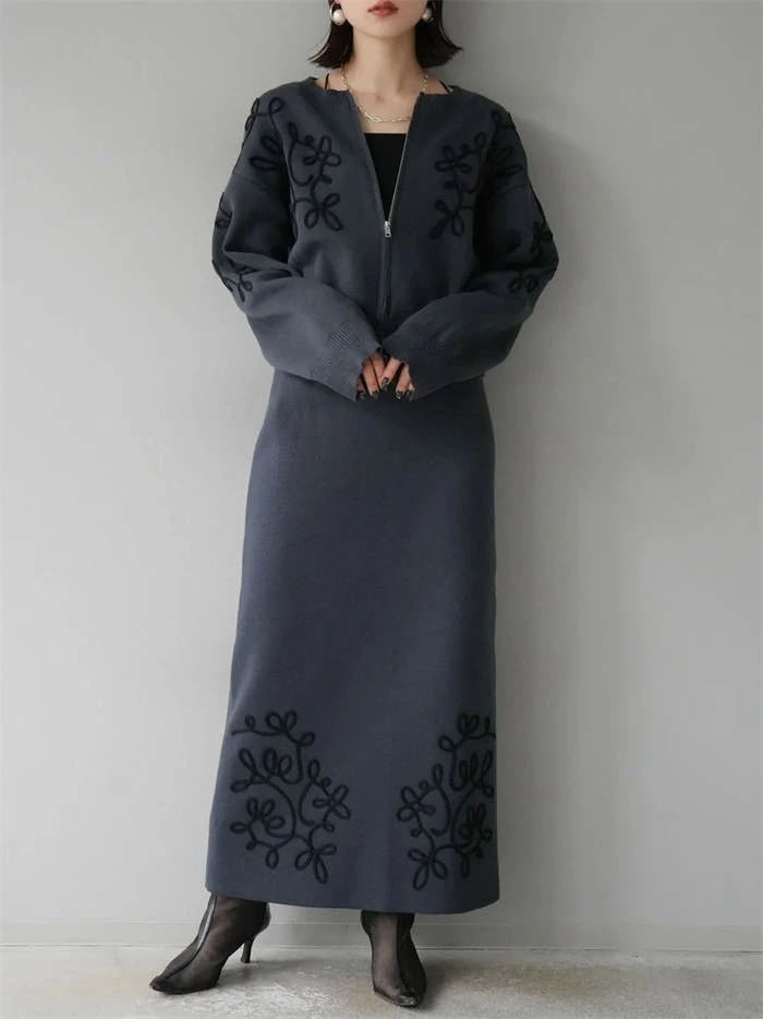 セットアップ レディース ニット ロング 長袖 大きいサイズ ニットアップ 秋 冬 春 ニットウェア ニットセーター セーター カーディガン スカートセット ファスナー ニットスカート ロングスカート