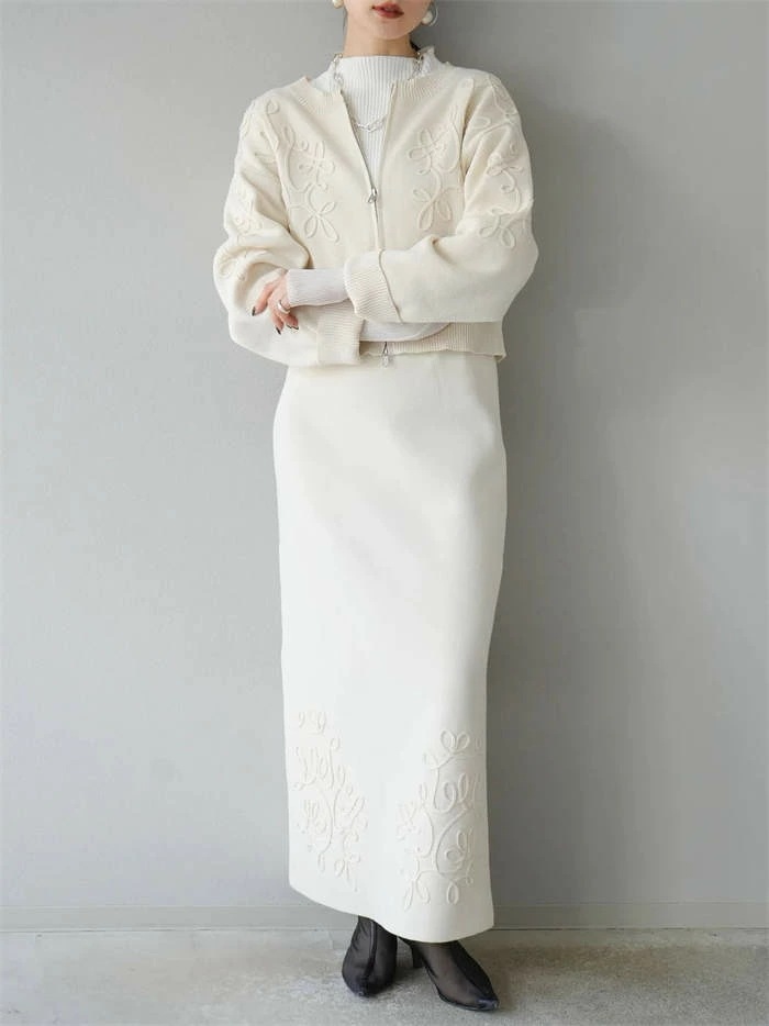 セットアップ レディース ニット ロング 長袖 大きいサイズ ニットアップ 秋 冬 春 ニットウェア ニットセーター セーター カーディガン スカートセット ファスナー ニットスカート ロングスカート