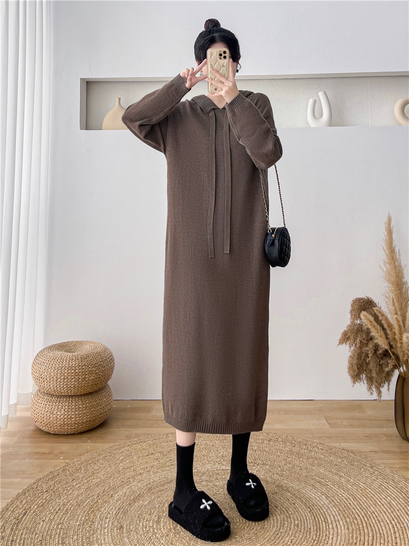 フード付きニットワンピース女性薄手の春冬ロング緩いインナーセータードレス フード付きニットワンピース女性薄手の春冬ロング緩いインナーセータードレス