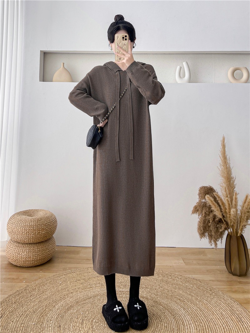 フード付きニットワンピース女性薄手の春冬ロング緩いインナーセータードレス フード付きニットワンピース女性薄手の春冬ロング緩いインナーセータードレス