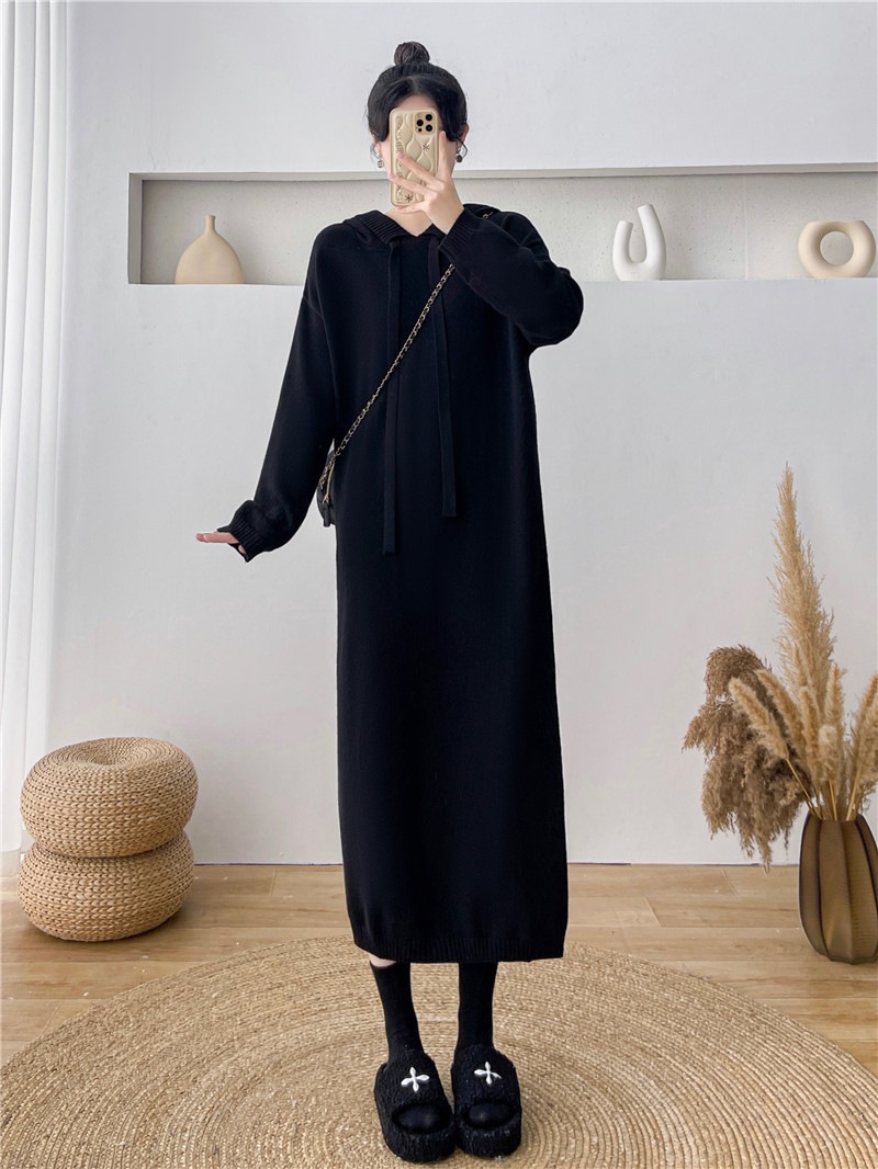 フード付きニットワンピース女性薄手の春冬ロング緩いインナーセータードレス フード付きニットワンピース女性薄手の春冬ロング緩いインナーセータードレス