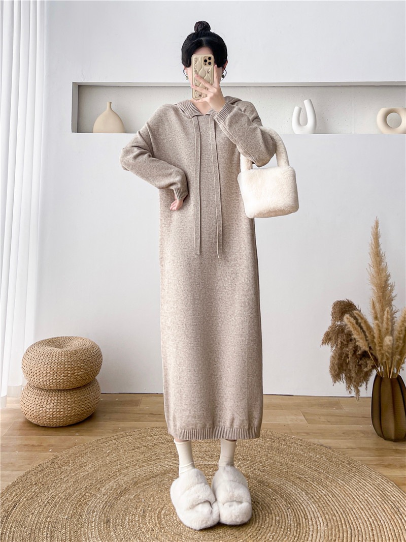 フード付きニットワンピース女性薄手の春冬ロング緩いインナーセータードレス フード付きニットワンピース女性薄手の春冬ロング緩いインナーセータードレス