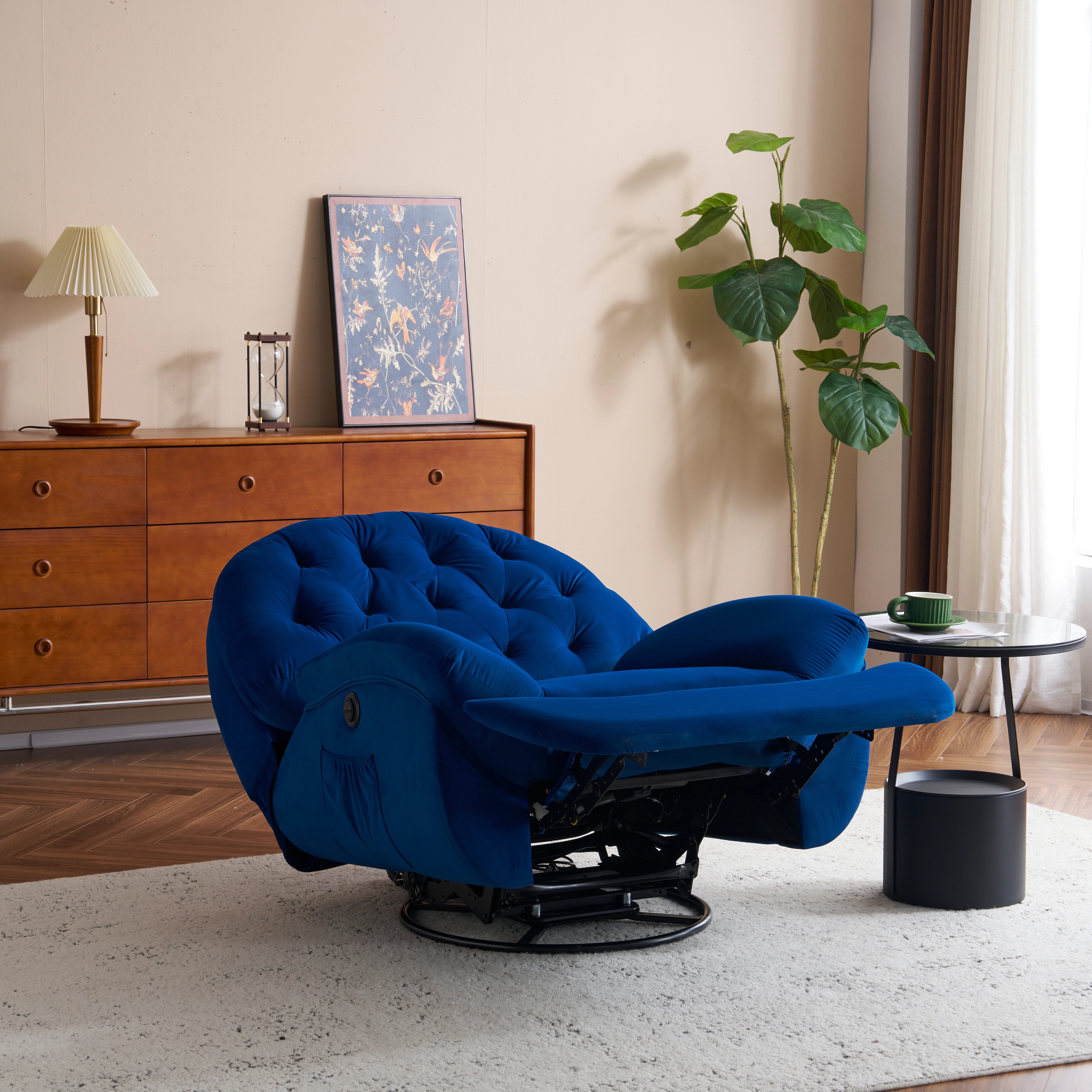 187電動1人掛けソファー リクライニングチェア ゲーミングチェア ベルベット 貝殻のデザイン 270度回転式 背もたれ調節105-165度 簡単昇降ボタン　快適なリビング必需品