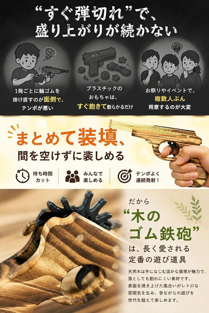 Qoo10] ゴム鉄砲 木製 連射可能 お祭り 射的