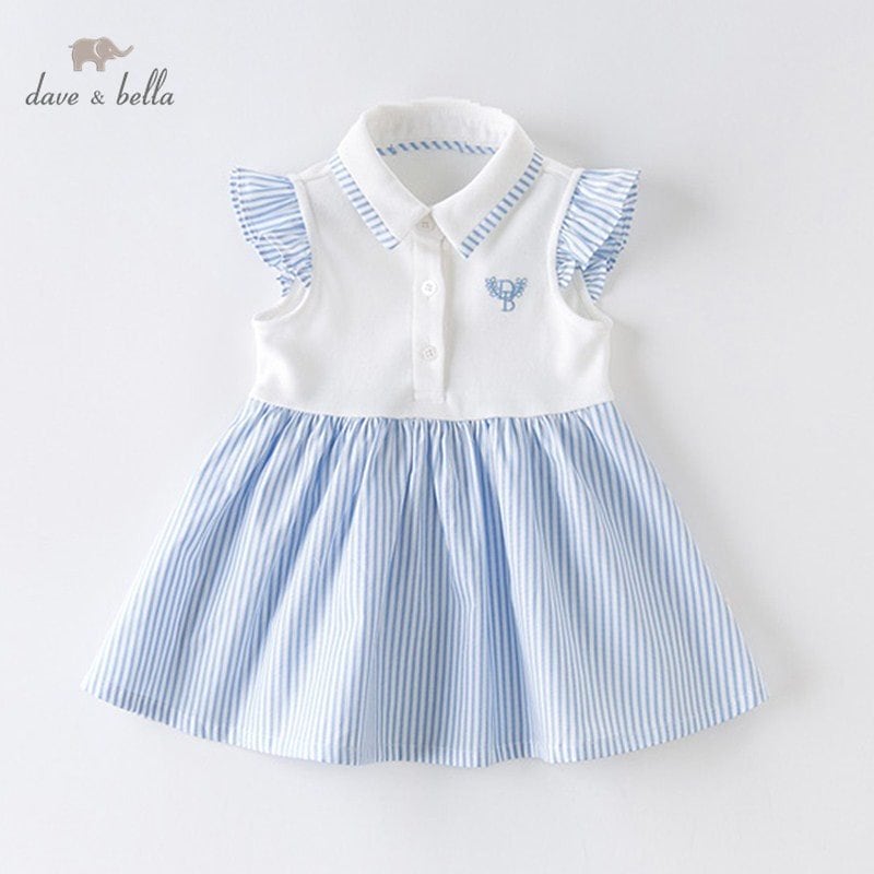 直輸入正規品dave and bella 66130cm ワンピース 縦縞 リボン スクールスタイル ブルー ホワイト 半袖 女の子 夏