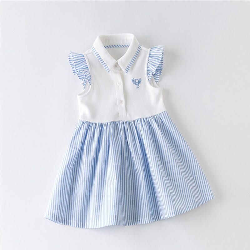直輸入正規品dave and bella 66130cm ワンピース 縦縞 リボン スクールスタイル ブルー ホワイト 半袖 女の子 夏