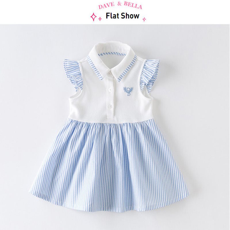 直輸入正規品dave and bella 66130cm ワンピース 縦縞 リボン スクールスタイル ブルー ホワイト 半袖 女の子 夏