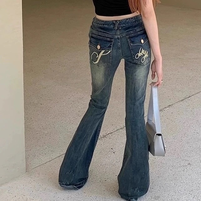 【1つ買うと10つ無料】ジーンズ ロングパンツ デニムパンツ フレアパンツ gパン ローライズ 刺繍 ストレッチ レトロ ボトムス レディース カジュアル 長ズボン ファッション