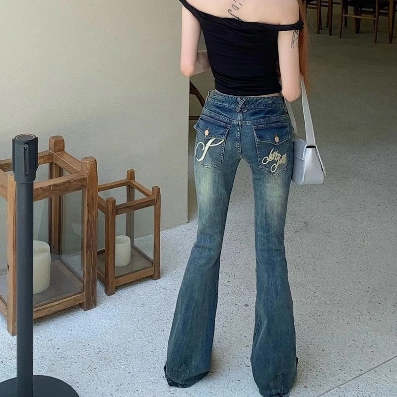 【1つ買うと10つ無料】ジーンズ ロングパンツ デニムパンツ フレアパンツ gパン ローライズ 刺繍 ストレッチ レトロ ボトムス レディース カジュアル 長ズボン ファッション