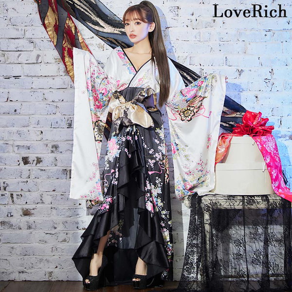 Qoo10] LoveRich サテン和柄フリルロング着物ドレス 衣装