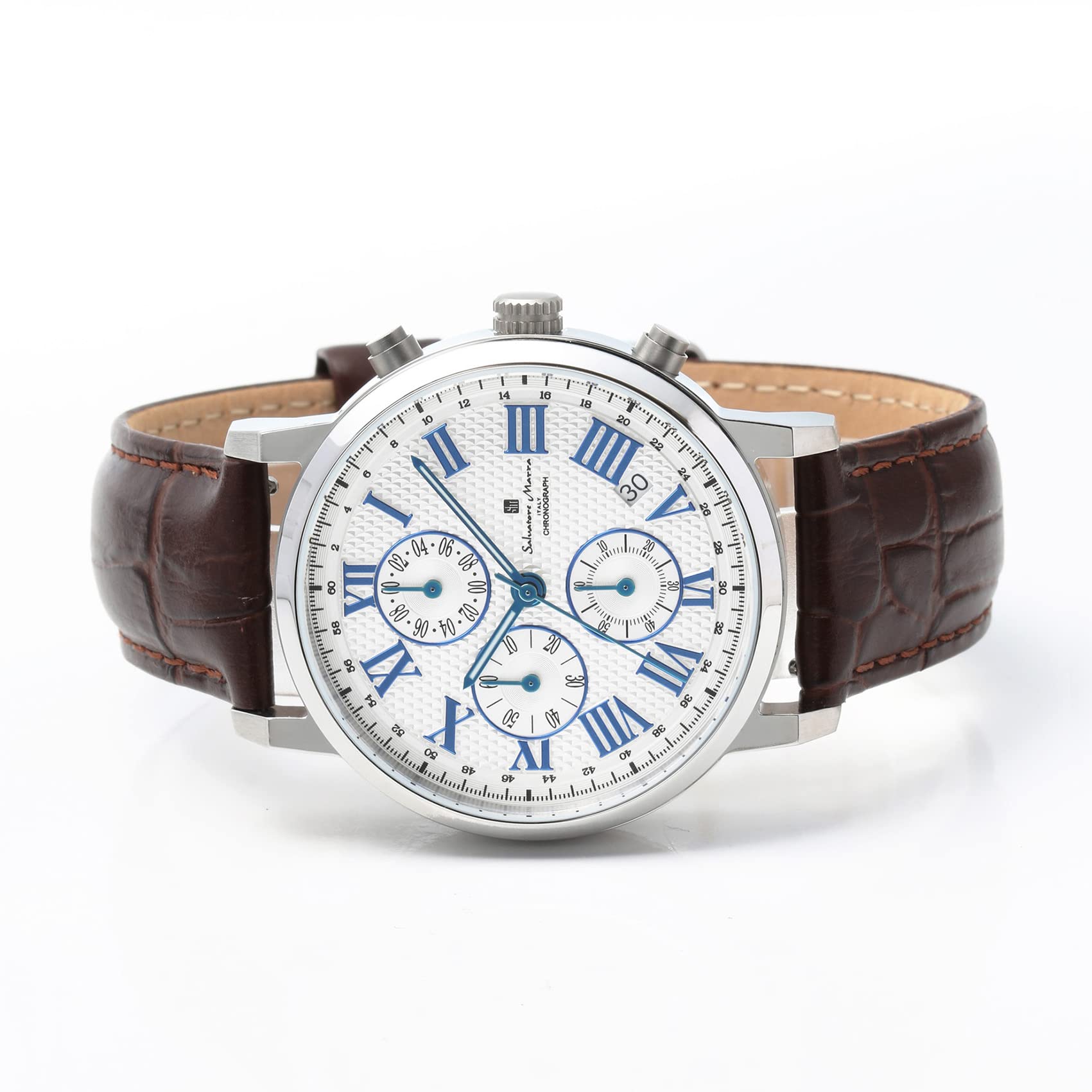 送料無料 サルバトーレマーラ クロノグラフ クオーツ メンズ 腕時計 ホワイト/ブルー ステンレス アナログ ビジネス サルバトーレ マーラ クロノグラフ デイト メンズ クオーツ Qz 腕時計