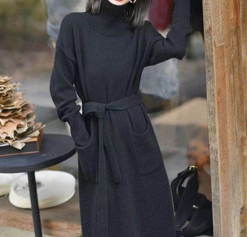 韓国版秋冬ファッション新モデルコートミディアム丈タートルネックニットセーター女性用下地気質着やせワンピース ニットワンピース 韓国版秋冬ファッション新モデルコートミディアム丈タートルネックニットセーター女性用下地気質着やせワンピース ニットワンピース