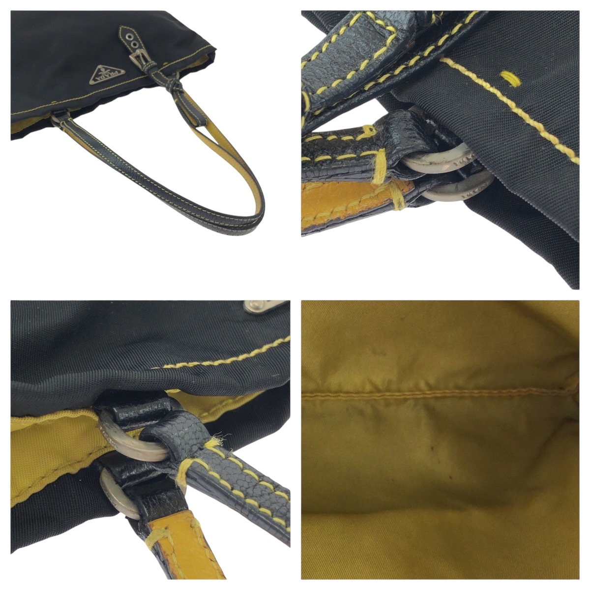 美品 テスート 三角ロゴプレート ブラック 黒 イエロー シルバー金具 ナイロン トートバッグ ハンドバッグ レディース 502415 美品 テスート 三角ロゴプレート ブラック 黒 イエロー シルバー金具 ナイロン トートバッグ ハンドバッグ レディース 502415