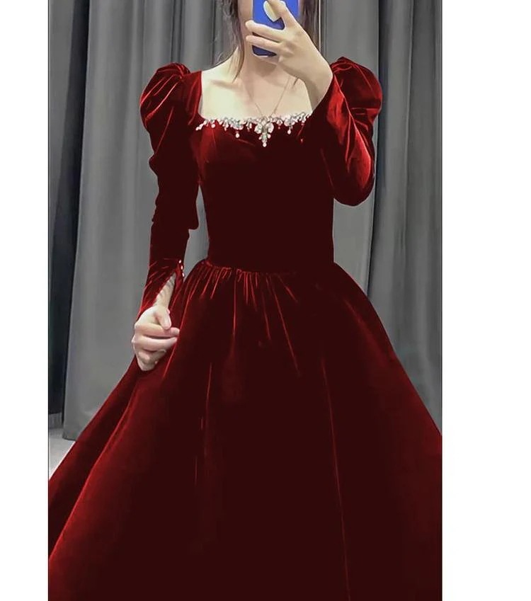 追加演奏会ロングドレス韓国ファッション入学式卒業式 礼服 のトーストドレスブライダルバーミツバー長袖プレミアムテクスチャーイブニングドレススカート女性結婚式婚約通常着用可能